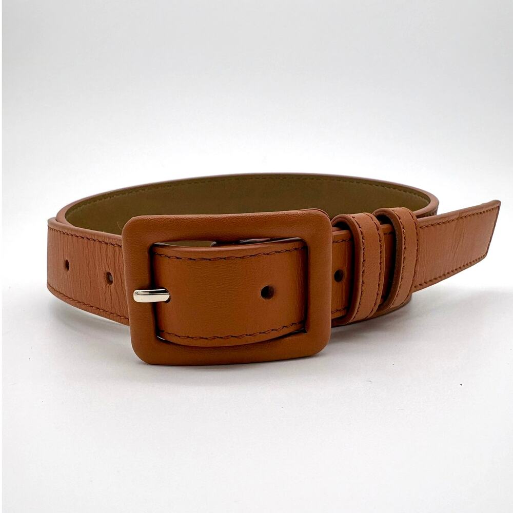 Talbots Leather Belt Brown Square Buckle Size S Minimal Classic Officewear